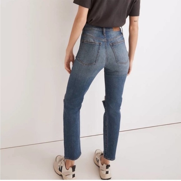 Madewell The Perfect Vintage Straight Leg Crop Medium Wash Distressed Jeans 32P - Picture 2 of 9